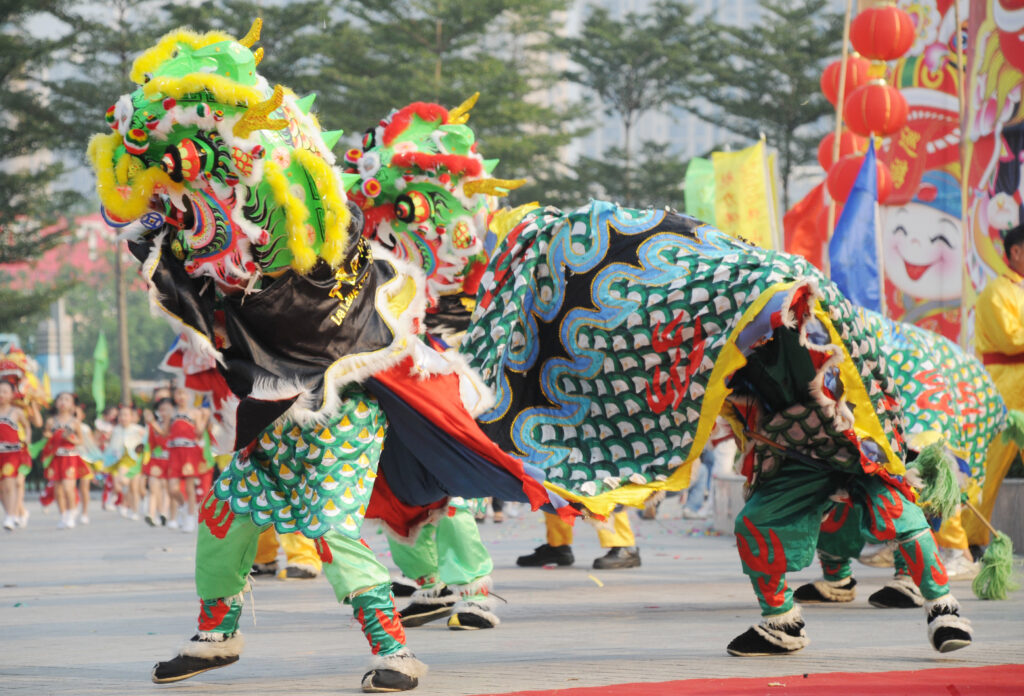 lion dance, dragon dance during the lunar new year celebration