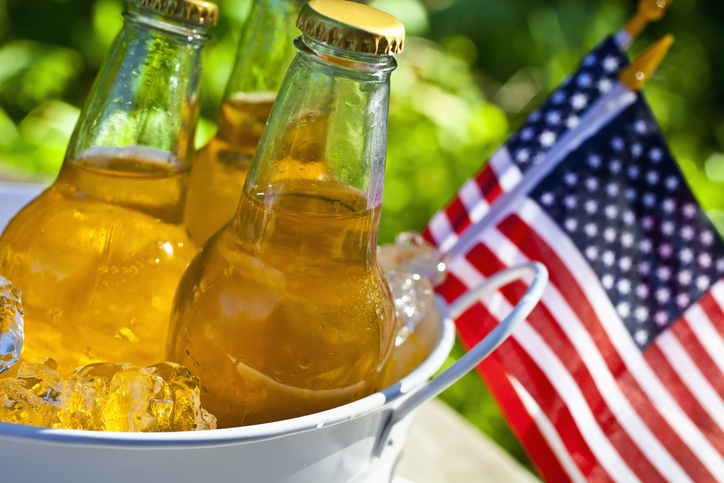 close-up of beer at a 4th of july party